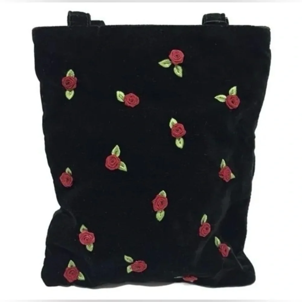 Dolce & Gabbana y2k rose embroidered black velvet tote bag